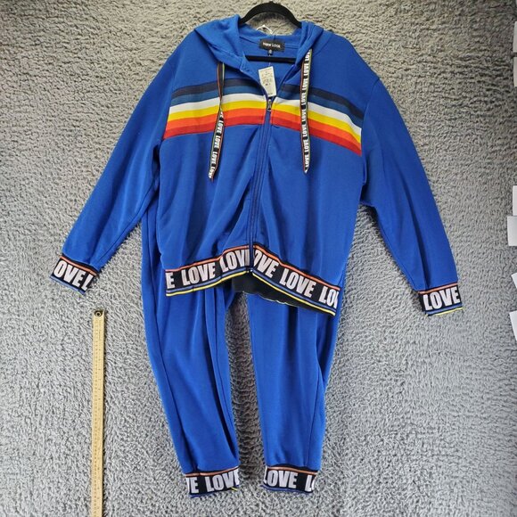 Ashley Stewart Suit Women Size 2X Royal Blue Rainbow Stripe Sweat Set *NWT* - Picture 1 of 16